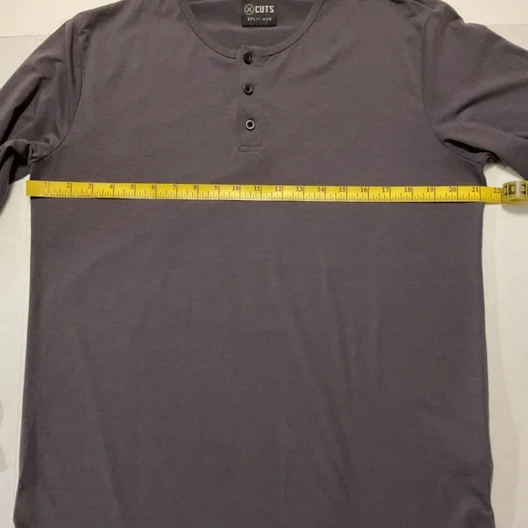 Cuts Men’s Henley Shirt Long Sleeve Dark Gray - Picture 4 of 10